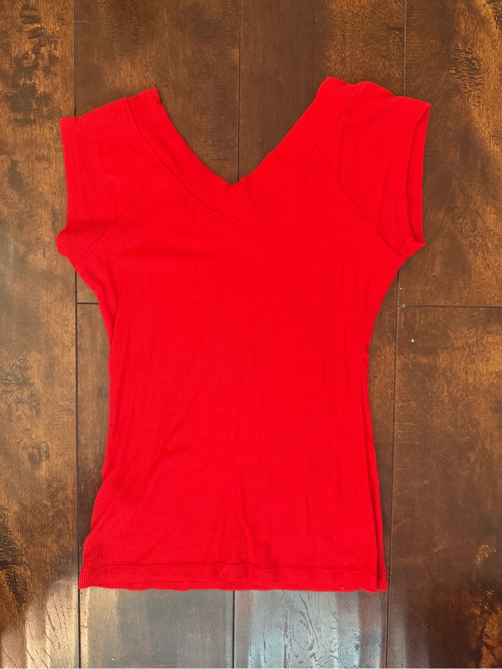 BDG Red Ribbed V‑Neck Tank Top - Picture 2 of 2